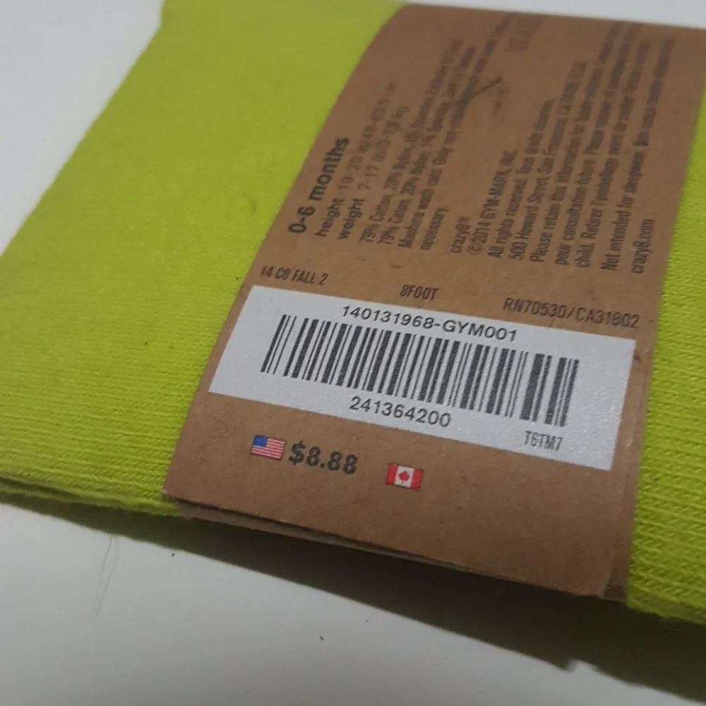 Crazy 8 Lime Green Footless Tights Size 0-6M